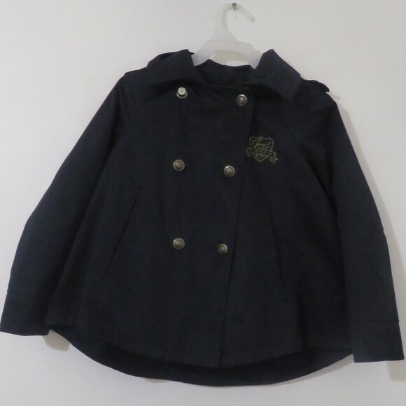 IKKS Navy Double Breasted Zipped Swing Jacket with Detachable Hood
